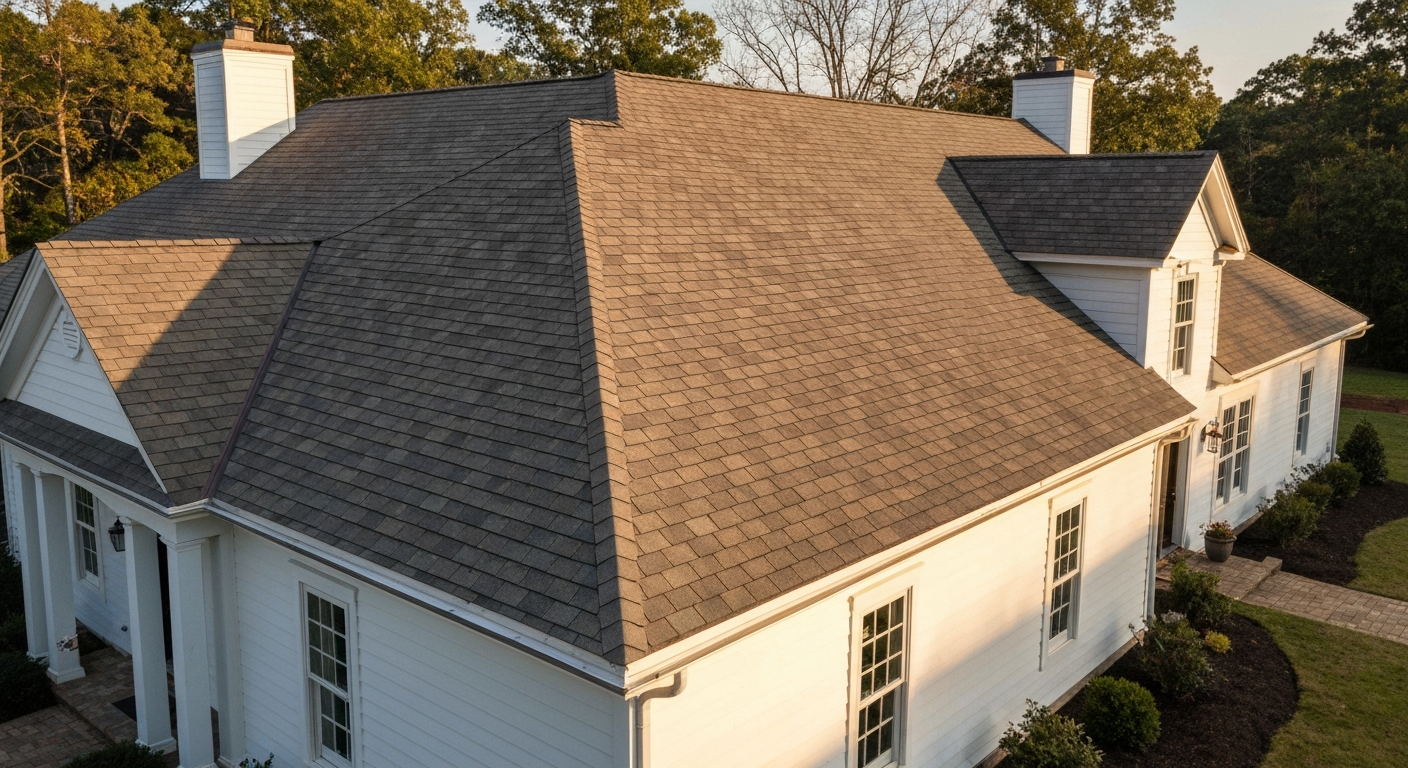 New architectural asphalt shingle roof on a Northern Virginia colonial home