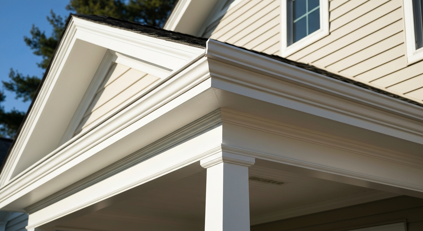 New white PVC fascia, soffit and trim on a Northern Virginia home