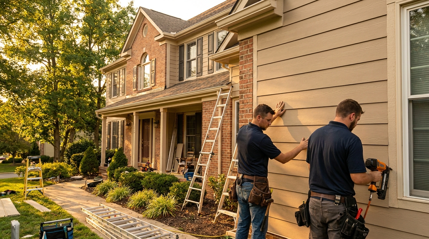 Virginia Exteriors crew installing on a Northern Virginia colonial home