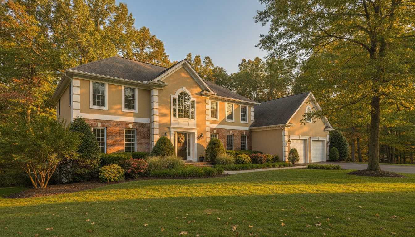 Fairfax Station, Virginia residential exterior โ 1990s brick-and-stucco executive colonial