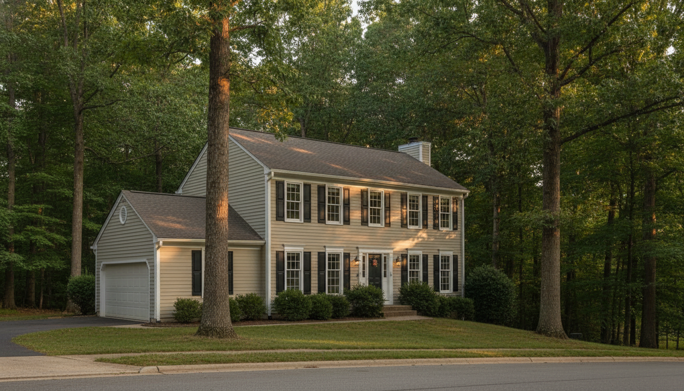 Oakton, Virginia residential exterior โ 1970s colonial on a wooded lot